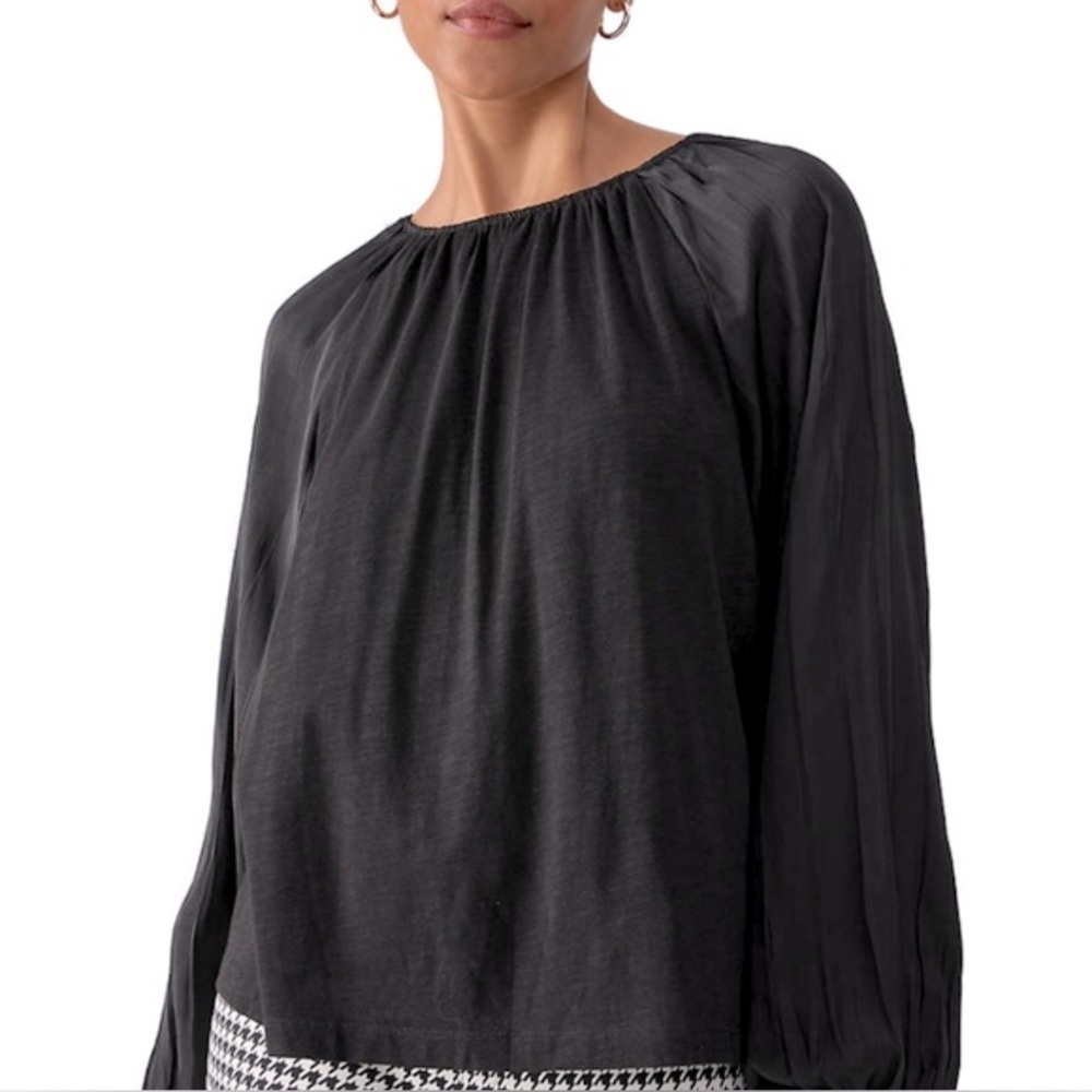 NWT Sanctuary Sateen Mixed Media Black Top Long Sleeve S